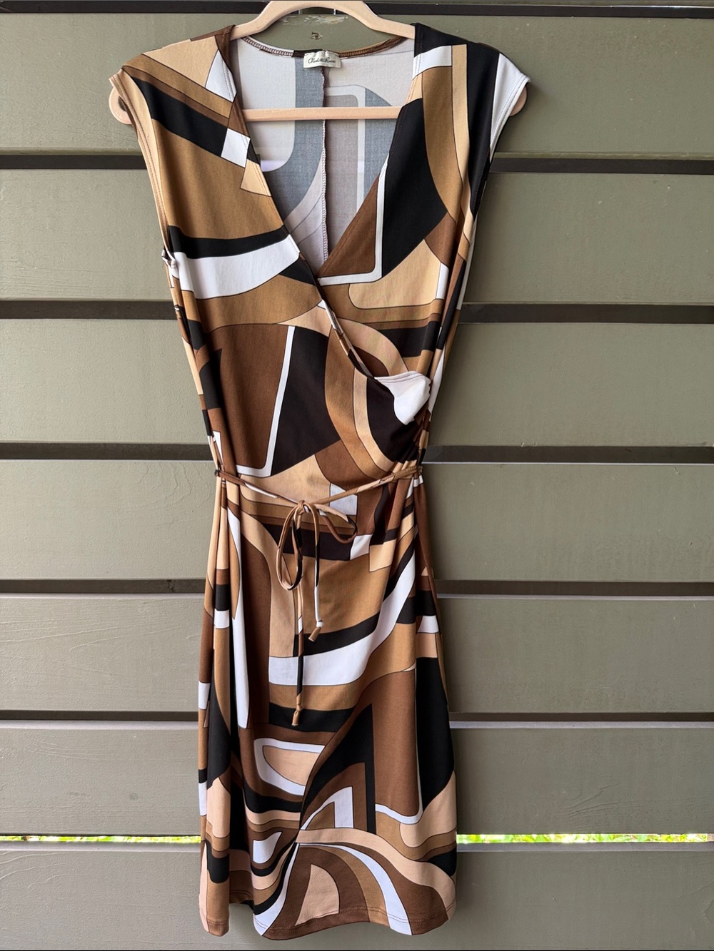 Charlotte Russe Brown, Tan & White Geometric Wrap Midi Dress